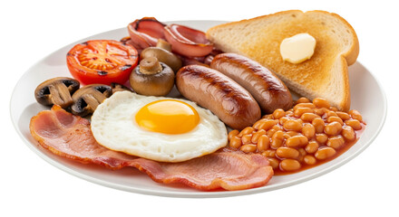 Full English Breakfast isolated on transparent background. British food