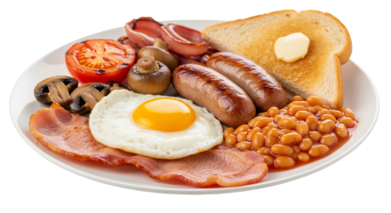 Full English Breakfast isolated on transparent background. British food