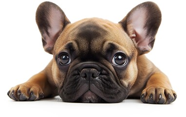 Fototapeta premium Adorable French Bulldog Puppy Lying Down on a White Background AI Generated