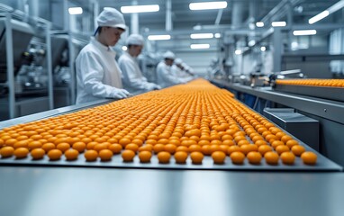Fototapeta premium Automated Factory Production Line With Workers Food Processing and manufacturing AI Generated