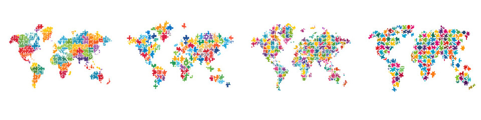 Obraz premium Colorful world map composed of diverse icons and shapes