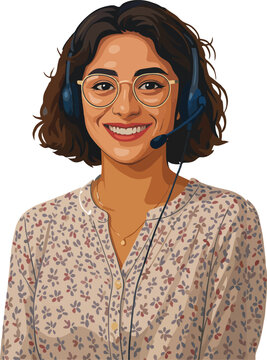 Beautiful girl in call center vector illustration