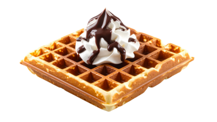 Delicious waffle dessert with whipped cream and syrup transparent background food studio environment