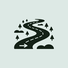 Winding Road Black Silhouette Trees Clouds Arrow path