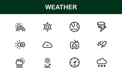 Weather Icon Set – Creative Vector Illustrations for Forecast, Climate, Rain, Sun, and Temperature in Minimal Line Style for All Devices