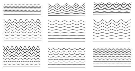 Set of corrugated waves, line flat vector wriggle decoration, vawes line set