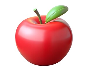 Single red apple with leaf 3d render