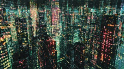 Futuristic digital cityscape night view