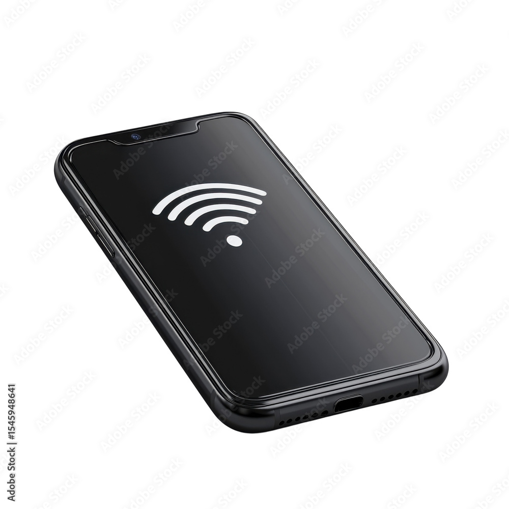 Poster smartphone wifi connectivity sleek device displaying wireless signal on transparent background