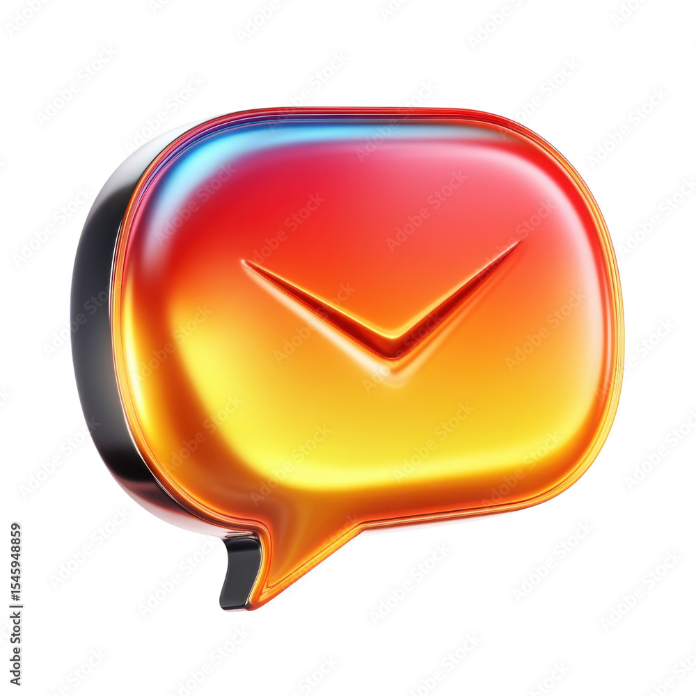 Poster metallic mail speech bubble glossy message notification icon communication on transparent background