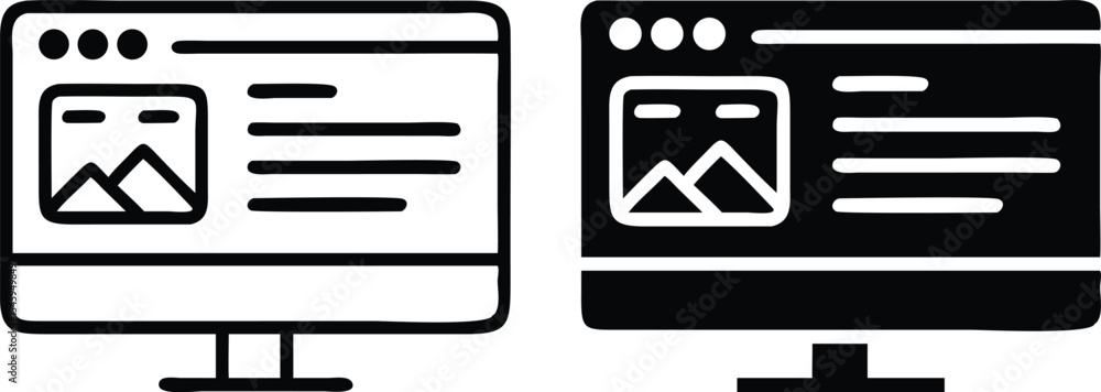 Poster Minimalist Line Art Icon of Computer Displaying Web Page or Blog Post with Clean Geometric Design