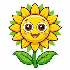 Happy cartoon sunflower with big eyes and smiling face