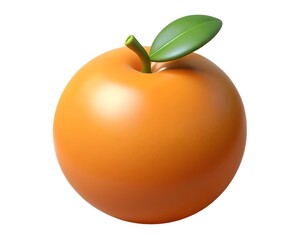 Single orange fruit with leaf 3d render