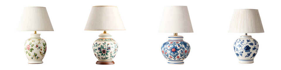 Traditional Ceramic Vase Lamps with Floral Patterns