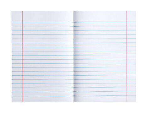 A sheet of lined notebook paper folded into quarters, featuring blue horizontal lines and a red vertical margin line on transparent background.