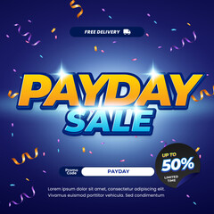 Payday Sale discount deals Dynamic deep Blue gradient Confetti Editable text effect Promo code Promotion banner template