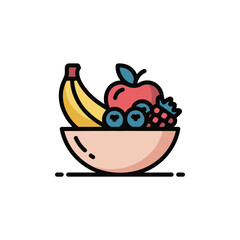 Yellow Banana Red Apple Blueberries Raspberry Fruit Bowl