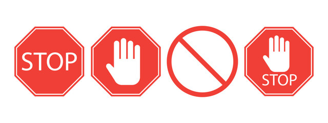 Isolated of red stop ban sign symbol collection for regulation on street by vector illustration and EPS file.