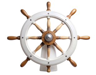 Minimal Modern Marine Wheel with White Lacquer Finish and Silver Details, Isolated PNG