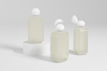 translucent cosmetic plastic bottle with ball shape flip cap mockup, Spherical flip Caps shampoo packaging, square skincare container, rectangular shape squeeze bottle, cubic shape bottle