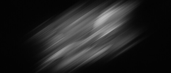 Abstract black and white diagonal gradient light streak beam with grain noise texture and motion blur. cinematic visuals, monochrome overlay retro background, website poster header banner.
