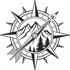 Black and white star and tribal skull compass vector illustration symbol for travel and direction