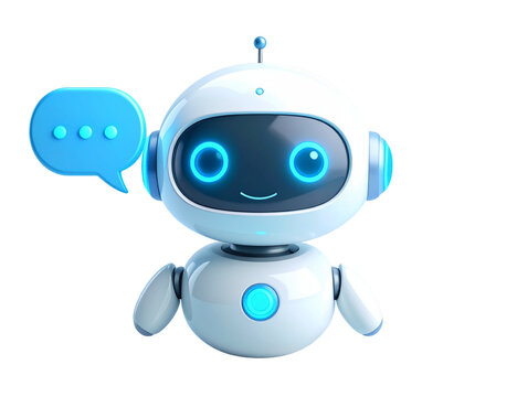 Cute chatbot avatar with speech bubble is communicating, showing potential of artificial intelligence in customer service and online communication, on a transparent background