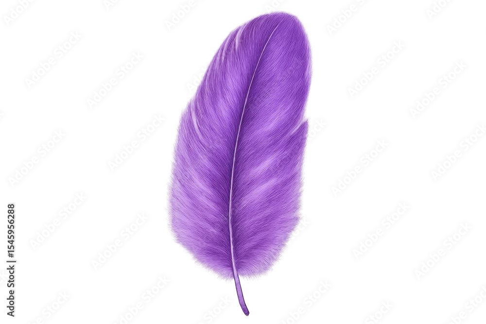 Poster single purple feather gently floating, isolated on a transparent background, creating a delicate and