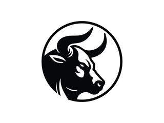 Bull Icon in Circle Black Silhouette Vector