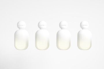 translucent cosmetic plastic bottle with ball shape flip cap mockup, luxury gradient round squeeze bottle with Spherical flip Cap, round skincare container, cylindrical shape bottle