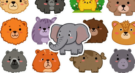 Obraz premium Cute Cartoon Animal Stickers Collection