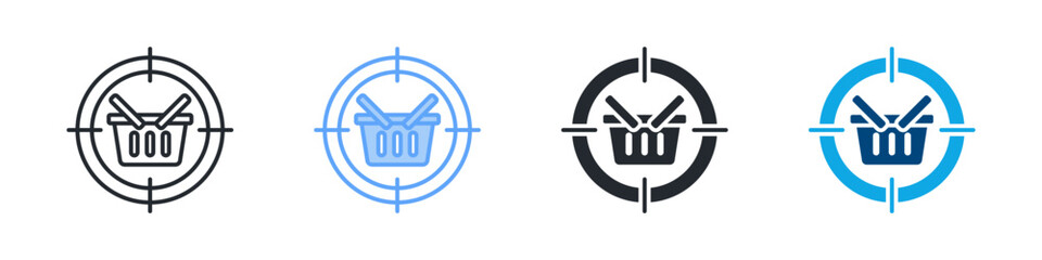 Target Market Icon Set Multiple Style. Design In Outline, Blue, Glyph, Dual Tone