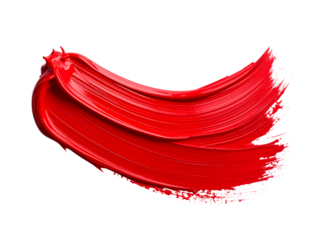 Red paint brush stroke creating a dynamic and vibrant design element, isolated on a transparent background, perfect for adding a pop of color to creative projects