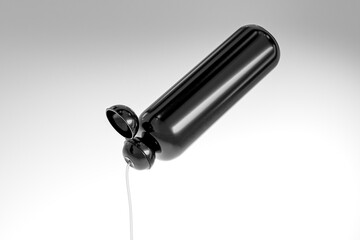 black cosmetic plastic bottle with ball shape flip cap mockup, round packaging with Spherical flip Cap, cylinder shape squeeze bottle, elegant black cylindrical bottle, trendy skincare container