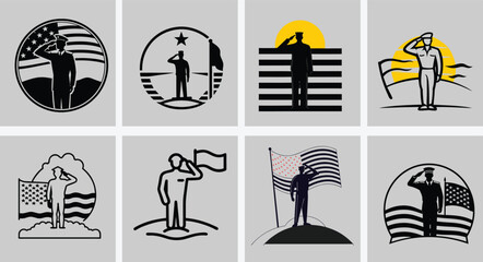 Veterans Salute Silhouette Illustration  Honoring Military Heroes