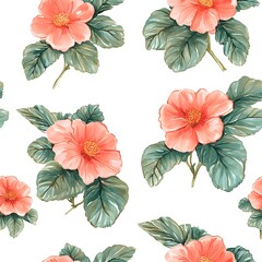 Delicate floral design, seamless pattern of blossoms and leaves.