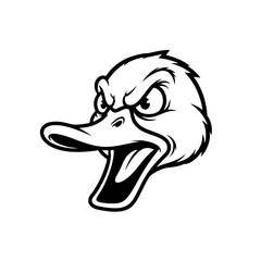 Angry Duck Logo, Furious Duck With Open Beak Shouting, Exaggerated Angry Eyes