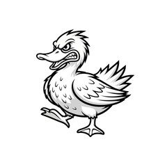 Fierce Duck Mascot Logo, Angry Duck With Spiky Feathers and Aggressive Expression, Black and White Vector Art