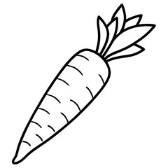 Single line drawing of a fresh carrot with green tops