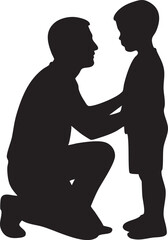 Silhouette of a Father Kneeling and Comforting His Son with a Look of Love and Support