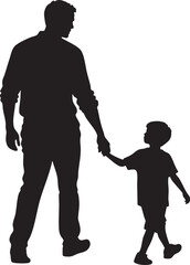 Silhouette of Father and Son Walking Hand in Hand Sharing a Special Moment Together in Black and White