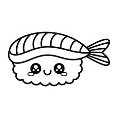 Cute Sushi Nigiri Cartoon Character with Big Eyes and Smile