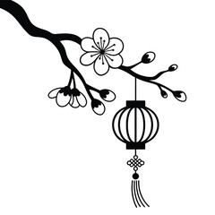 Elegant Black and White Chinese New Year Blossom and Lantern Design