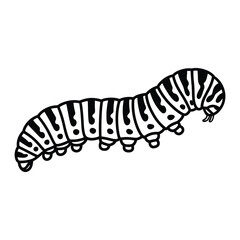 Black and White Caterpillar Illustration with Stripes and Dots