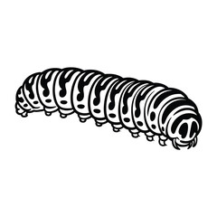 Black and White Caterpillar Illustration with Circular Patterned Body