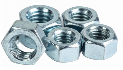 Close-Up Nuts, Bolts, and Screws Isolated on White Background with Clipping Path