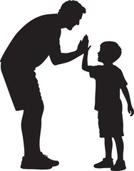 Silhouette of Father and Son High Fiving in a Heartwarming Moment of Connection and Achievement Together