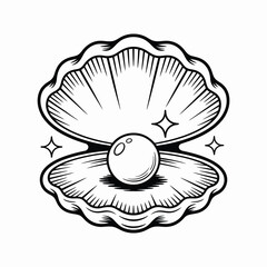 Elegant Black and White Illustration of a Pearl in an Oyster