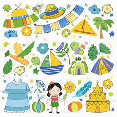 colorful children drawings set. Vector kids doodle. Set of simple hand drawn decorative elements