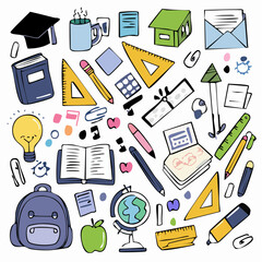 colorful children drawings set. Vector kids doodle. Set of simple hand drawn decorative elements